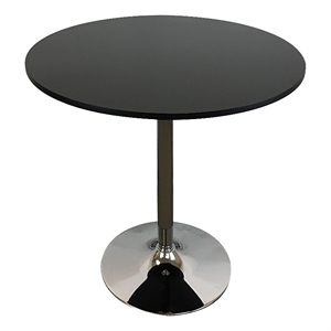 Benjara Mari 36&quot Dining Table- Smooth Black Round Top & Stainless Steel Base