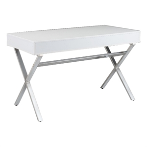 Benjara Gracie 47&quot Desk- White Rectangular Top- 2 Drawers- Chrome Metal Legs