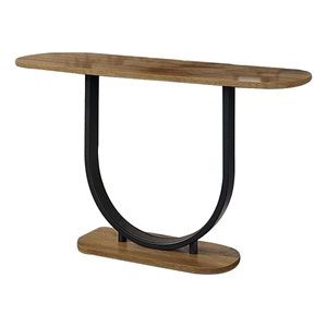Benjara Obin 47&quot Sofa Table- Rustic Oak Brown MDF- Black U Shape Steel Base