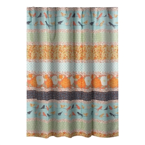 Benjara Nite 72 x 72&quot Microfiber Shower Curtains- Floral & Striped Multicolor