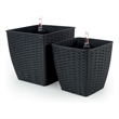 Benjara Self Watering Planter Set of 2- Handwoven Rattan Wicker- Dark Gray