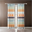Benjara Nite Set of 2 Microfiber Window Curtains- Floral and Striped- Multicolor