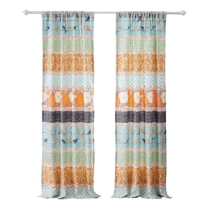 Benjara Nite Set of 2 Microfiber Window Curtains- Floral and Striped- Multicolor