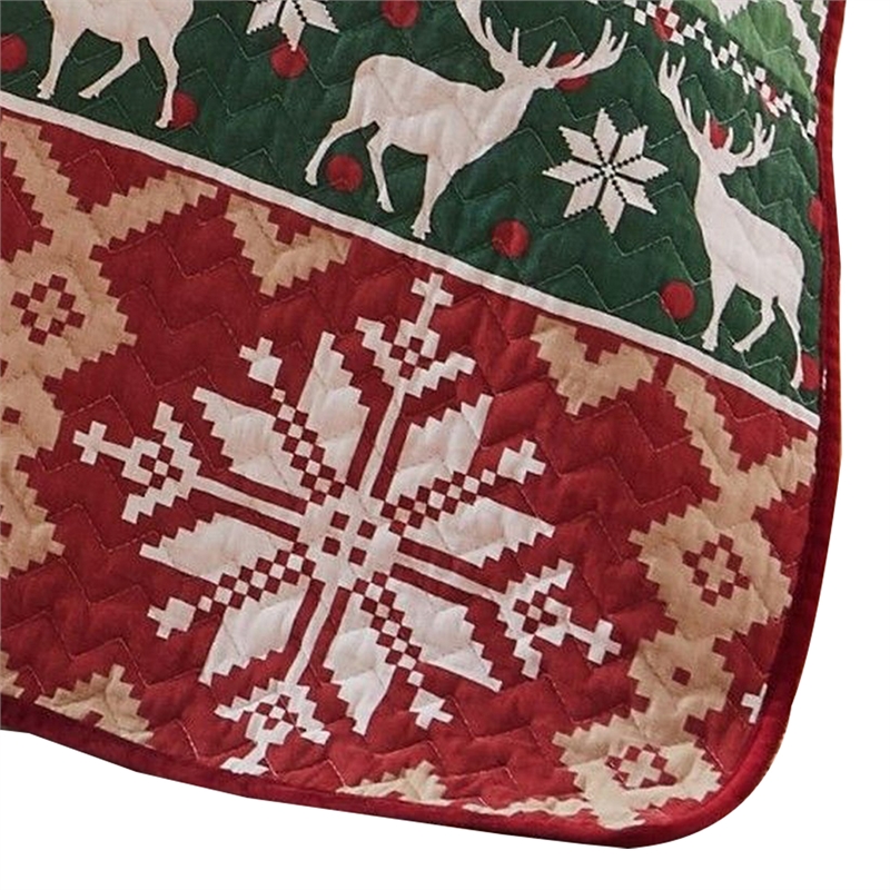 Benjara Live 50 x 60 Quilted Throw Blanket-Dutch Velvet-Winter Print-Green-Red