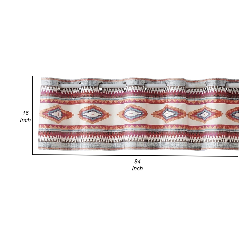 Benjara Pimi 16 x 84 Window Valance- Metallic Grommet- Southwest Print- Bronze