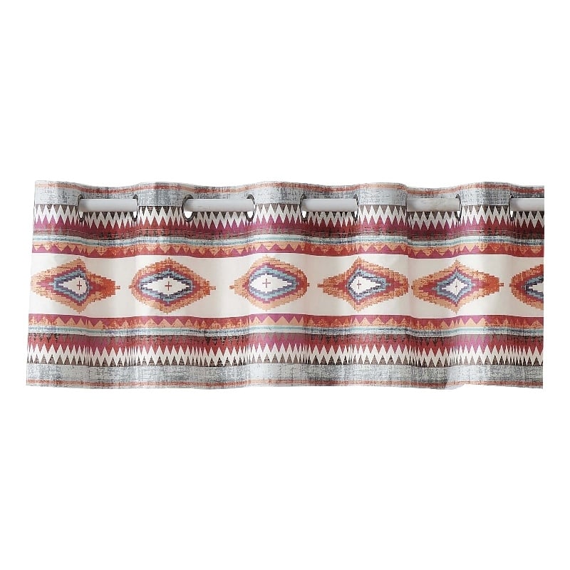 Benjara Pimi 16 x 84 Window Valance- Metallic Grommet- Southwest Print- Bronze