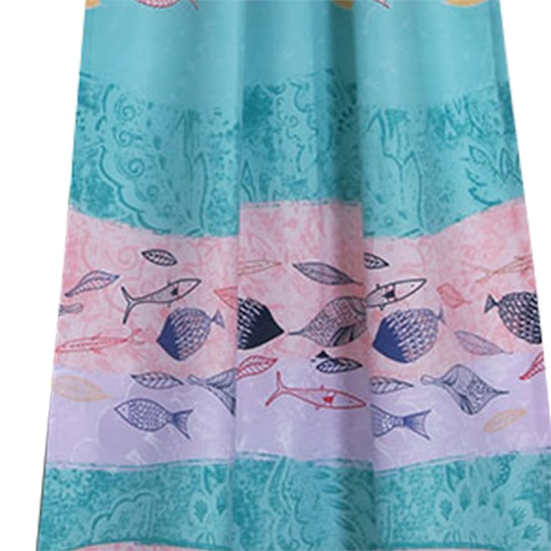 Benjara Wini 4 PC Window Curtain Panel Set- Mermaid Design- Pink- Blue Polyester