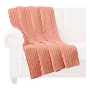 Benjara Xumi 50 x 60&quot Quilted Throw Blanket- Channel Details- Coral Pink