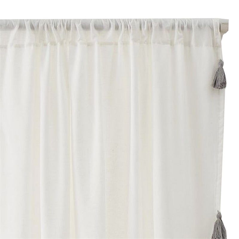 Benjara Xumi 4 PC Window Curtain- 2 Panels with Tie Backs- Antique White Finish