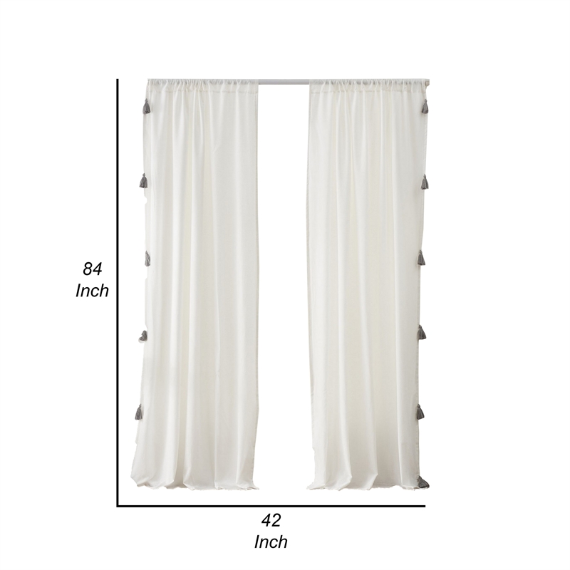 Benjara Xumi 4 PC Window Curtain- 2 Panels with Tie Backs- Antique White Finish