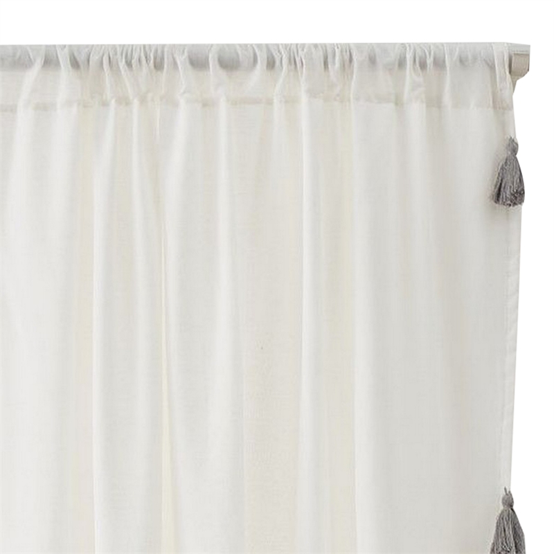 Benjara Xumi 4 PC Window Curtain- 2 Panels with Tie Backs- Antique White Finish
