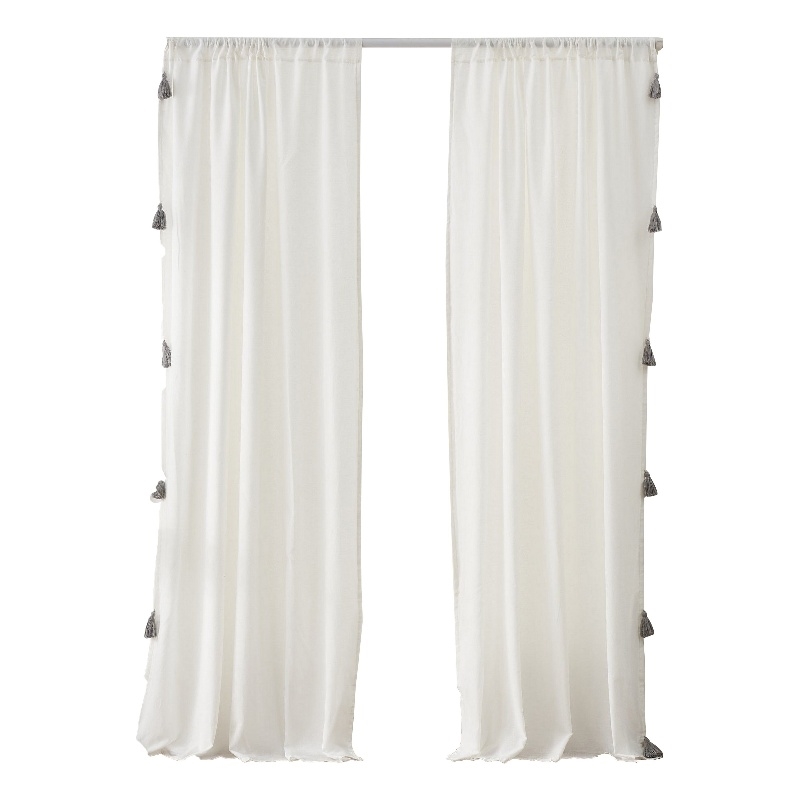 Benjara Xumi 4 PC Window Curtain- 2 Panels with Tie Backs- Antique White Finish