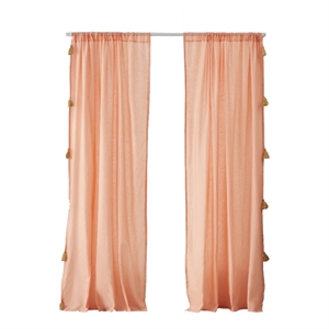 Benjara Xumi 4 Piece Window Curtain- 2 Panels with Tie Backs- Coral Pink Finish