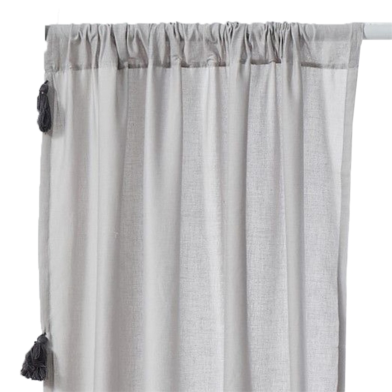 Benjara Xumi 4 Piece Window Curtain- 2 Panels with Tie Backs- Modern Gray Finish
