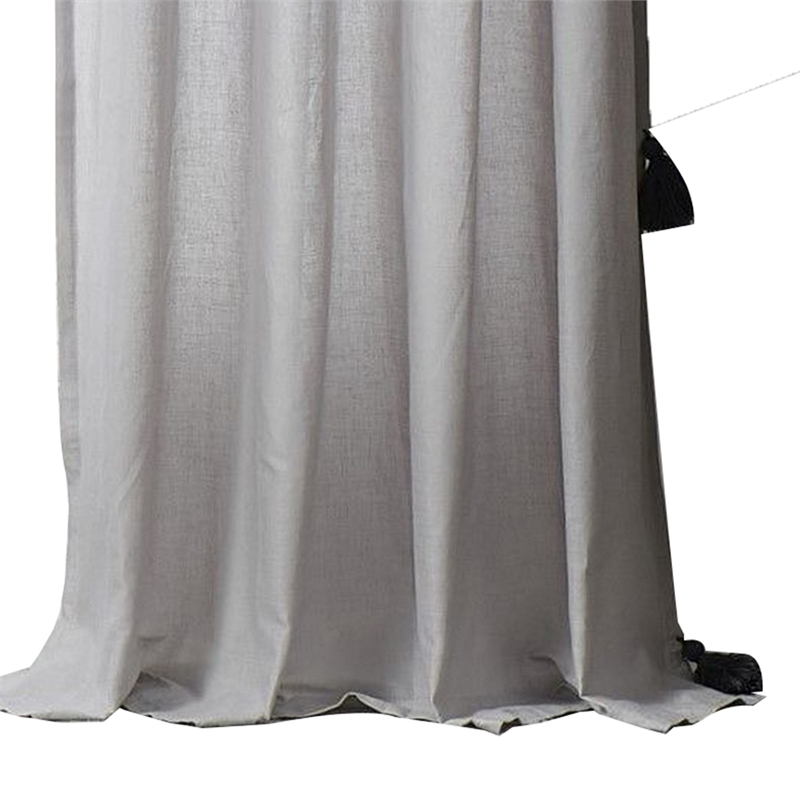 Benjara Xumi 4 Piece Window Curtain- 2 Panels with Tie Backs- Modern Gray Finish