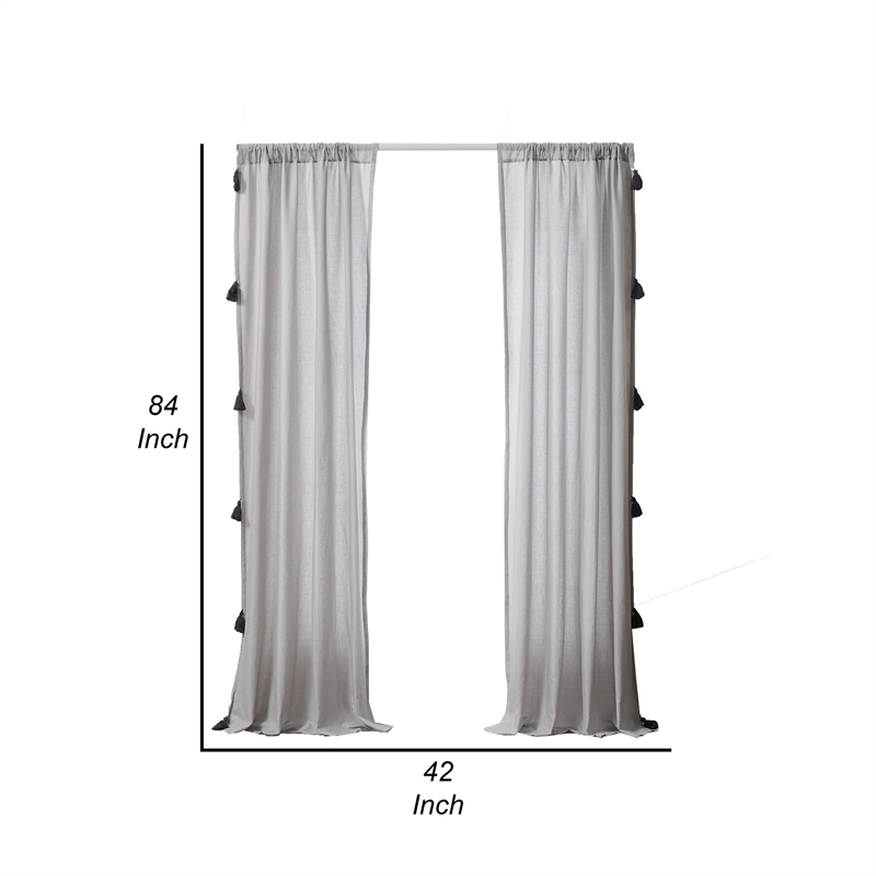 Benjara Xumi 4 Piece Window Curtain- 2 Panels with Tie Backs- Modern Gray Finish