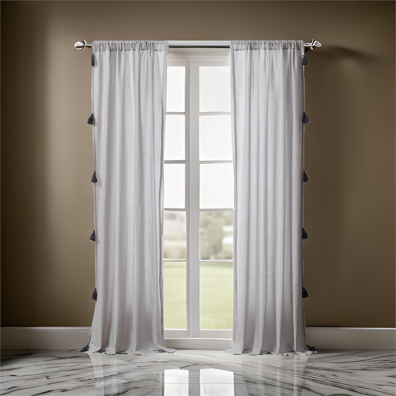 Benjara Xumi 4 Piece Window Curtain- 2 Panels with Tie Backs- Modern Gray Finish