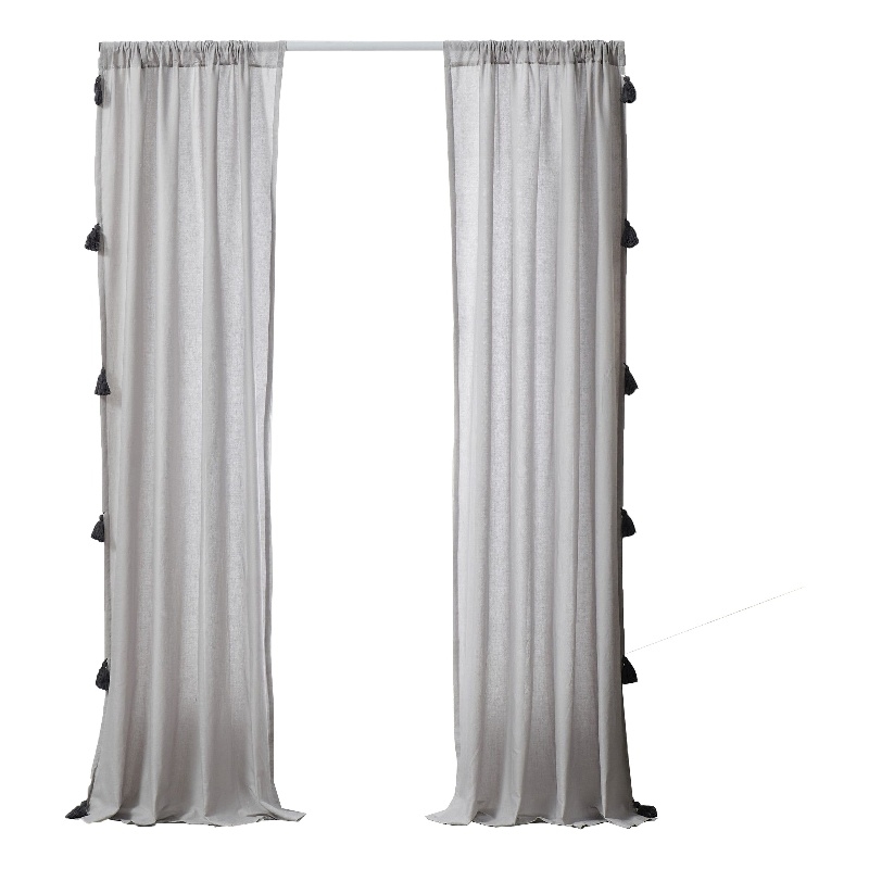 Benjara Xumi 4 Piece Window Curtain- 2 Panels with Tie Backs- Modern Gray Finish