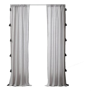 Benjara Xumi 4 Piece Window Curtain- 2 Panels with Tie Backs- Modern Gray Finish
