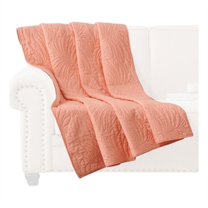 Benjara Xumi 50 x 60&quot Quilted Throw Blanket- Frond Quilting- Coral Pink Cotton