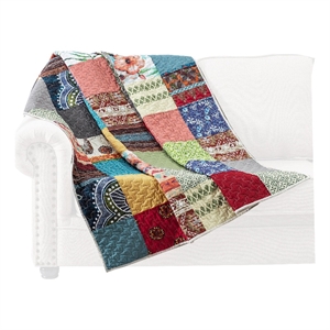 Benjara Lily 50 x 60&quot Quilted Patchwork Throw Blanket-Multicolor Cotton Strips