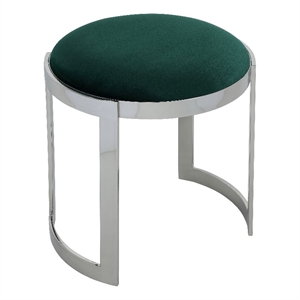Benjara Niyo 19&quot Accent Stool Ottoman- Round Seat- Soft Green Velvet- Silver