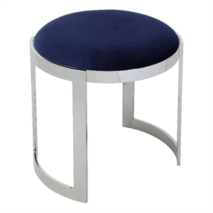 Benjara Niyo 19&quot Accent Stool Ottoman- Round Seat- Soft Blue Velvet- Silver