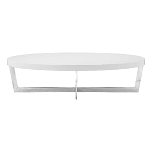 Benjara Tini 55&quot Coffee Table- Oval Shaped Top- Metal Frame- White Finish