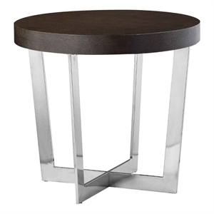 Benjara Tini 24&quot Side End Table- Round Shaped Top- Metal Frame- Espresso Brown