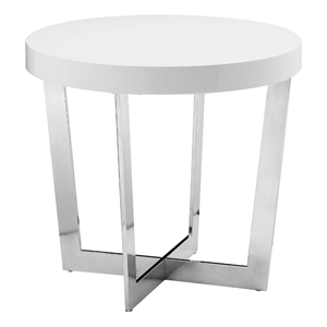 Benjara Tini 24&quot Side End Table- Round Shaped Top- Metal Frame- White Finish