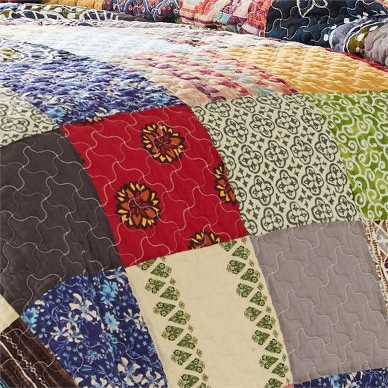 Benjara Lily 2 Piece Twin Quilt Set with Pillow Sham- Multicolor Patchwork