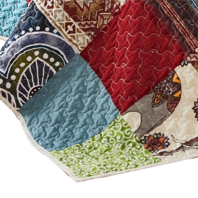 Benjara Lily 2 Piece Twin Quilt Set with Pillow Sham- Multicolor Patchwork