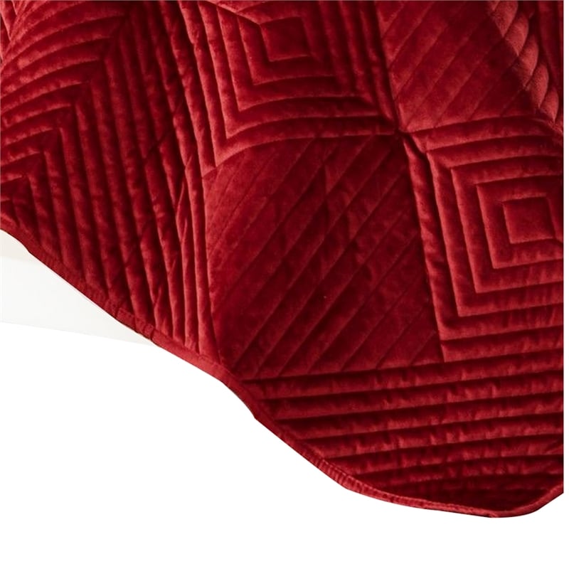 Benjara Ahab 2 Piece Twin Quilt Set with 1 Pillow Sham- Dutch Velvet Face- Red