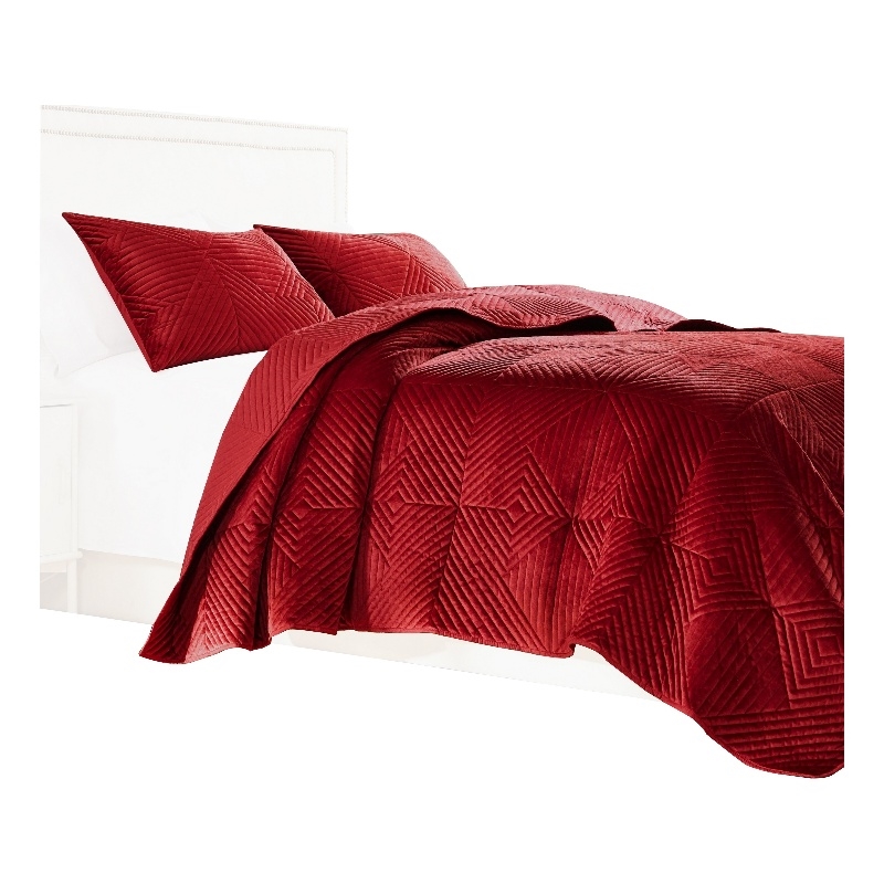 Benjara Ahab 2 Piece Twin Quilt Set with 1 Pillow Sham- Dutch Velvet Face- Red