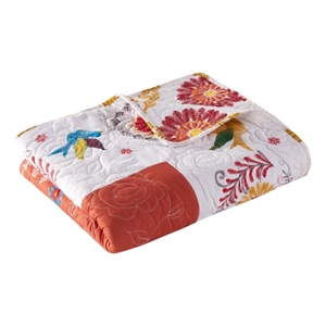 Benjara 50 x 60&quot Quilted Throw Blanket with Fill- Floral Print- Multicolor