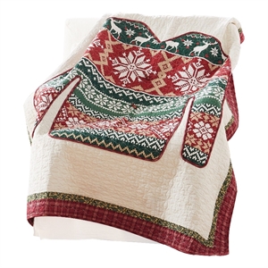 Benjara 50 x 60&quot Cotton Quilted Throw Blanket- Christmas Sweater Print- Red