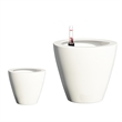 Benjara Self Watering Planter Set of 2- Tapered Round Woven Wicker- White