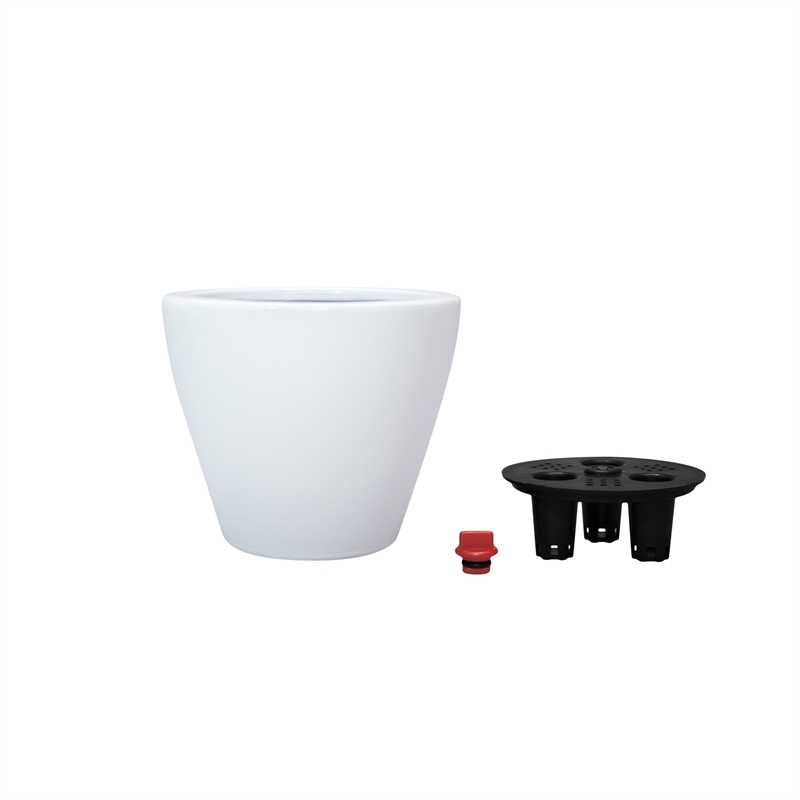 Benjara Self Watering Planter Set of 2- Tapered Round Woven Wicker- White