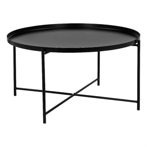 Benjara Ely 33&quot Coffee Table- Round Tray Top- Cross Base- Black Metal Finish