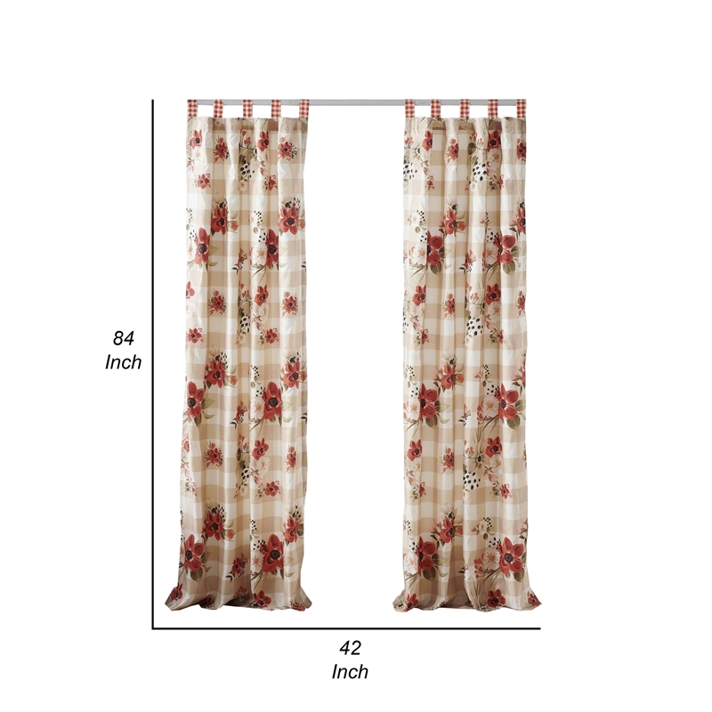 Benjara Lire 4 Piece Window Curtain Panel Set- Floral Print- Modern Multicolor
