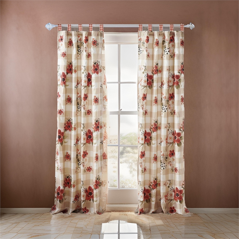 Benjara Lire 4 Piece Window Curtain Panel Set- Floral Print- Modern Multicolor