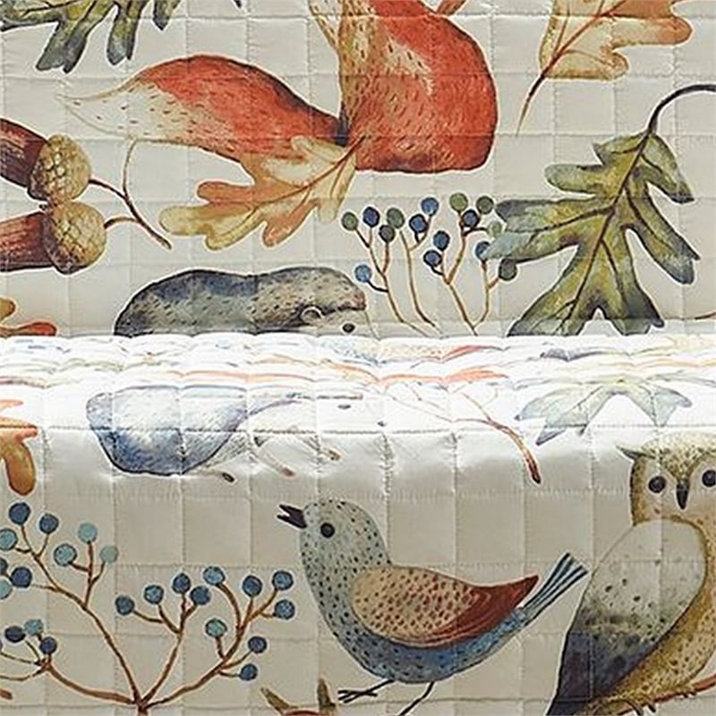 Benjara Sofa Cover Furniture Protector-Owl-Songbird Print-Polyester Multicolor