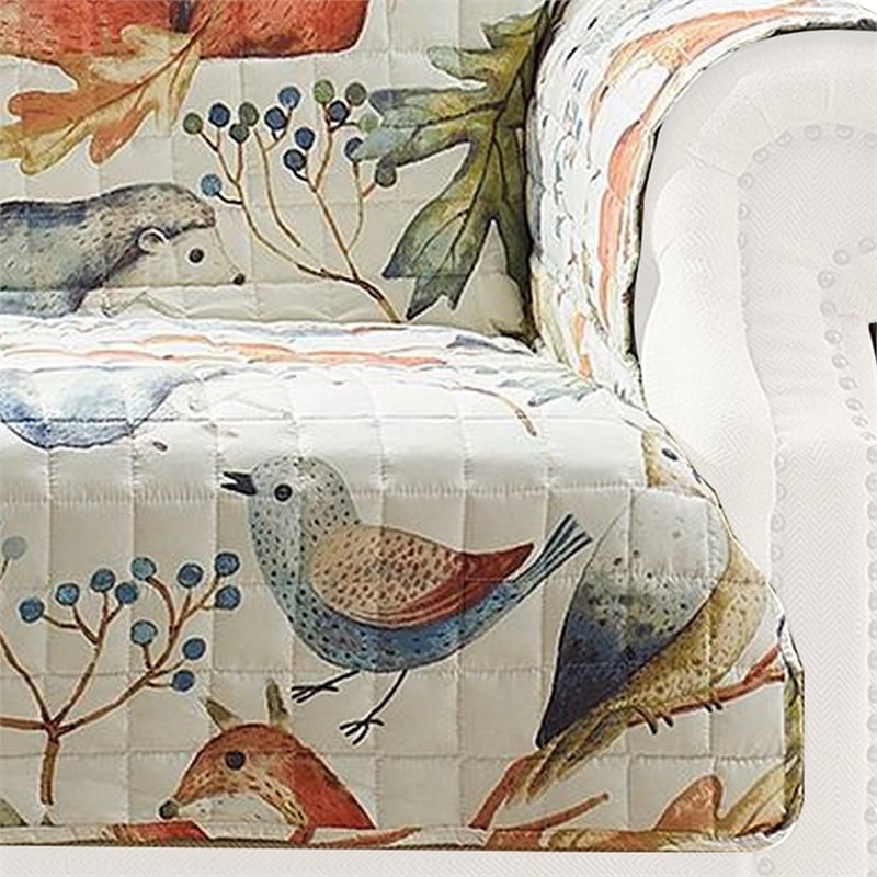 Benjara Sofa Cover Furniture Protector-Owl-Songbird Print-Polyester Multicolor