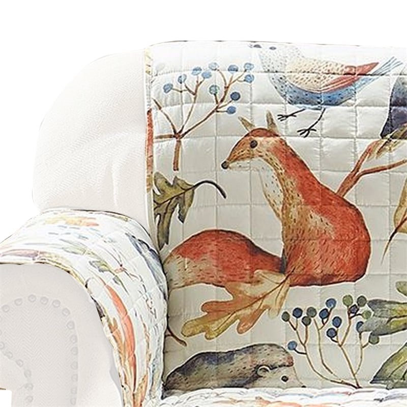 Benjara Sofa Cover Furniture Protector-Owl-Songbird Print-Polyester Multicolor