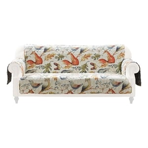 Benjara Sofa Cover Furniture Protector-Owl-Songbird Print-Polyester Multicolor