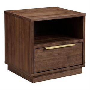 Benjara Tommy 18&quot NightStand- 1 Drawer with Handle- 1 Storage Cubby- Brown Gold