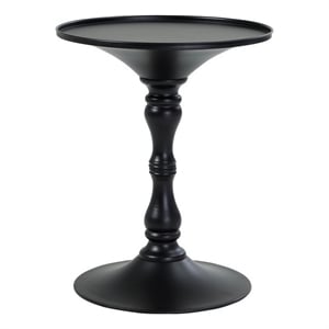 Benjara Wowi 23&quot Side End Table- Round Hourglass Turned Base- Black Finish