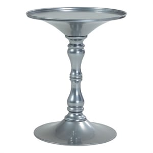 Benjara Wowi 23&quot Side End Table- Round Hourglass Turned Base- Silver Finish
