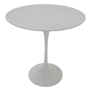 Benjara Sufi 21&quot Side End Table- Round Top- Pedestal Base- Marble White Finish
