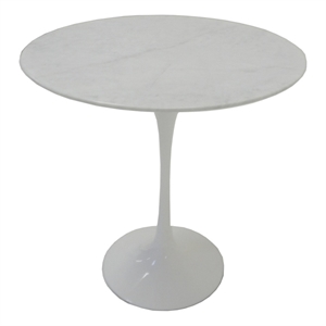 Benjara Sufi 21&quot Side End Table- Round Top- Pedestal Base- Marble White Finish